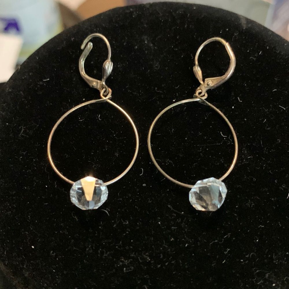 Beautiful drop earrings clear Swarorkovsky crystals.